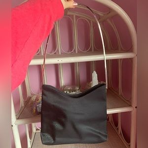 Jeanne Lottie Y2K Black Shoulder Bag with Silver Metal Handle and Snap Closure